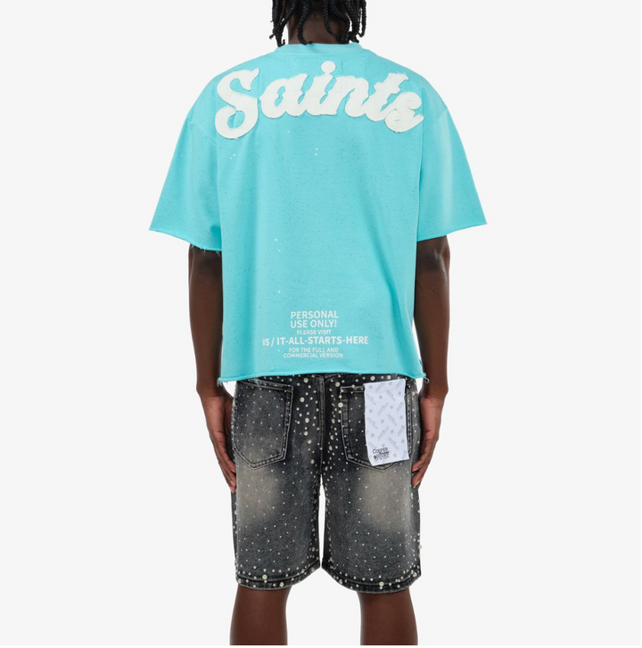 Saints Cross Cropped Tee - Aqua