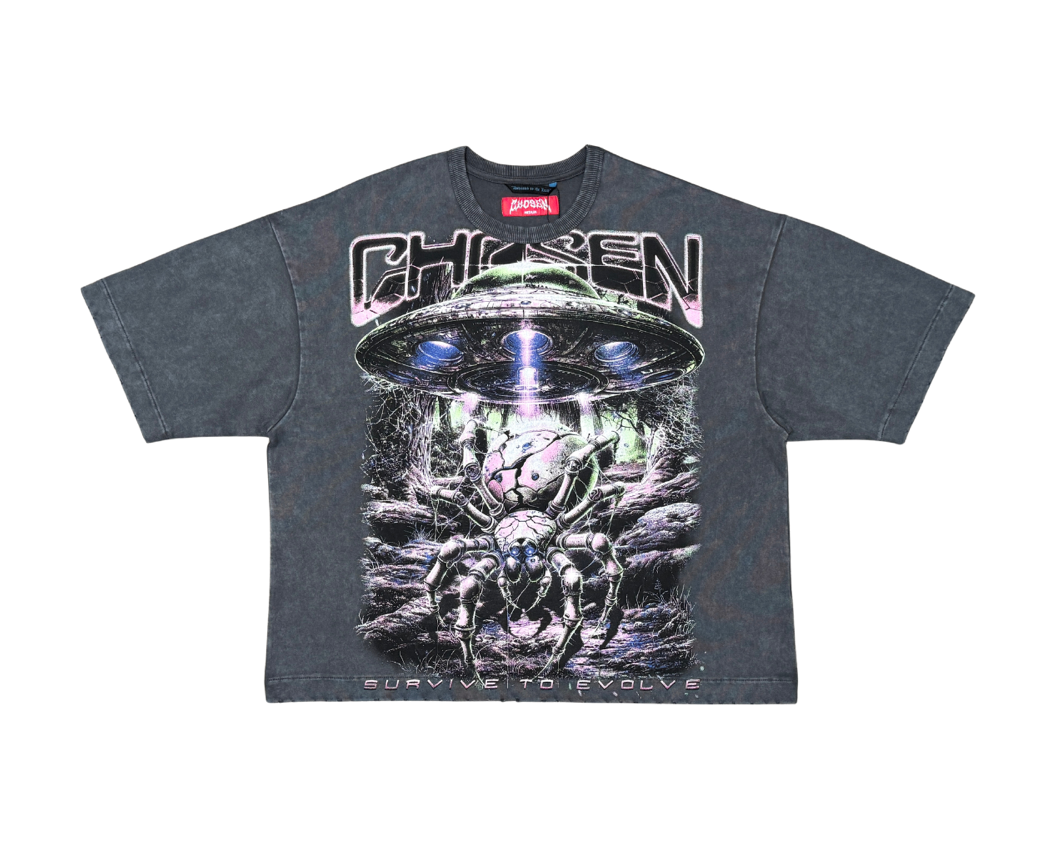 Cyber Spider Cropped Tee - Grey