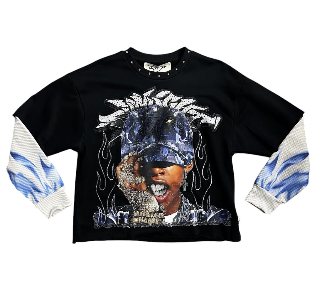 Sunlight Long Sleeve Cropped Tee - Black/Blue