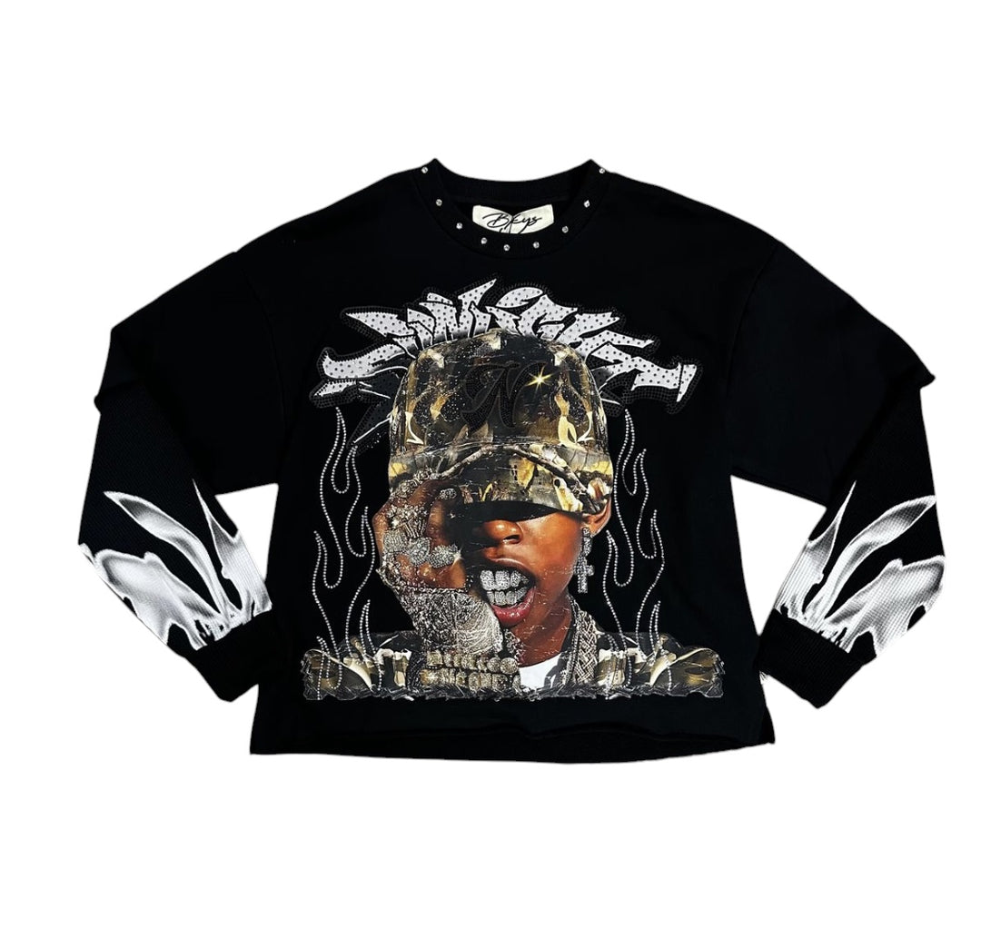 Sunlight Long Sleeve Cropped Tee - Black/Camo