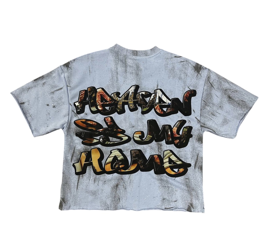 Destruction Cropped Tee - Ice Blue