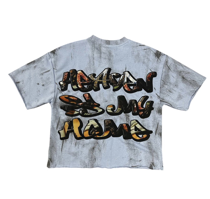 Destruction Cropped Tee - Ice Blue