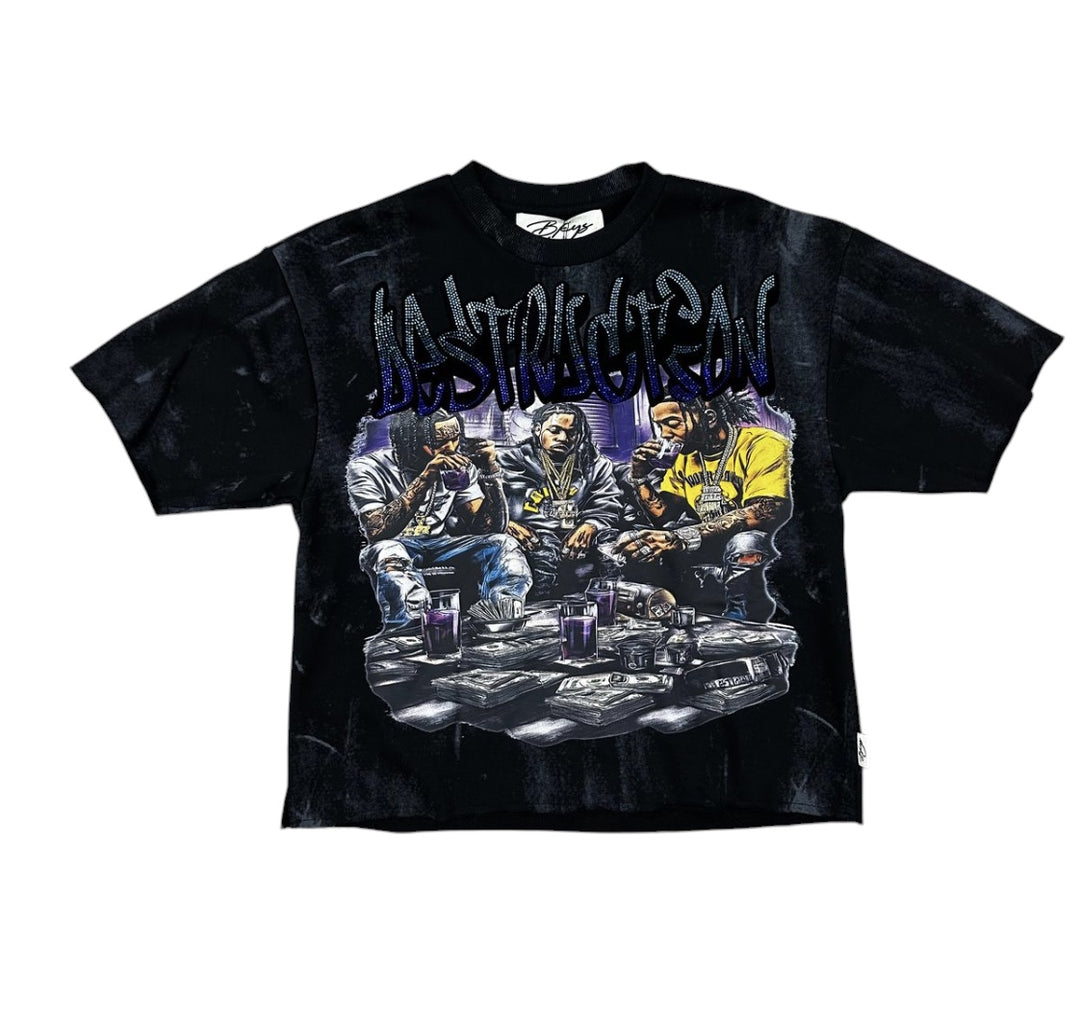 Destruction Cropped Tee - Black