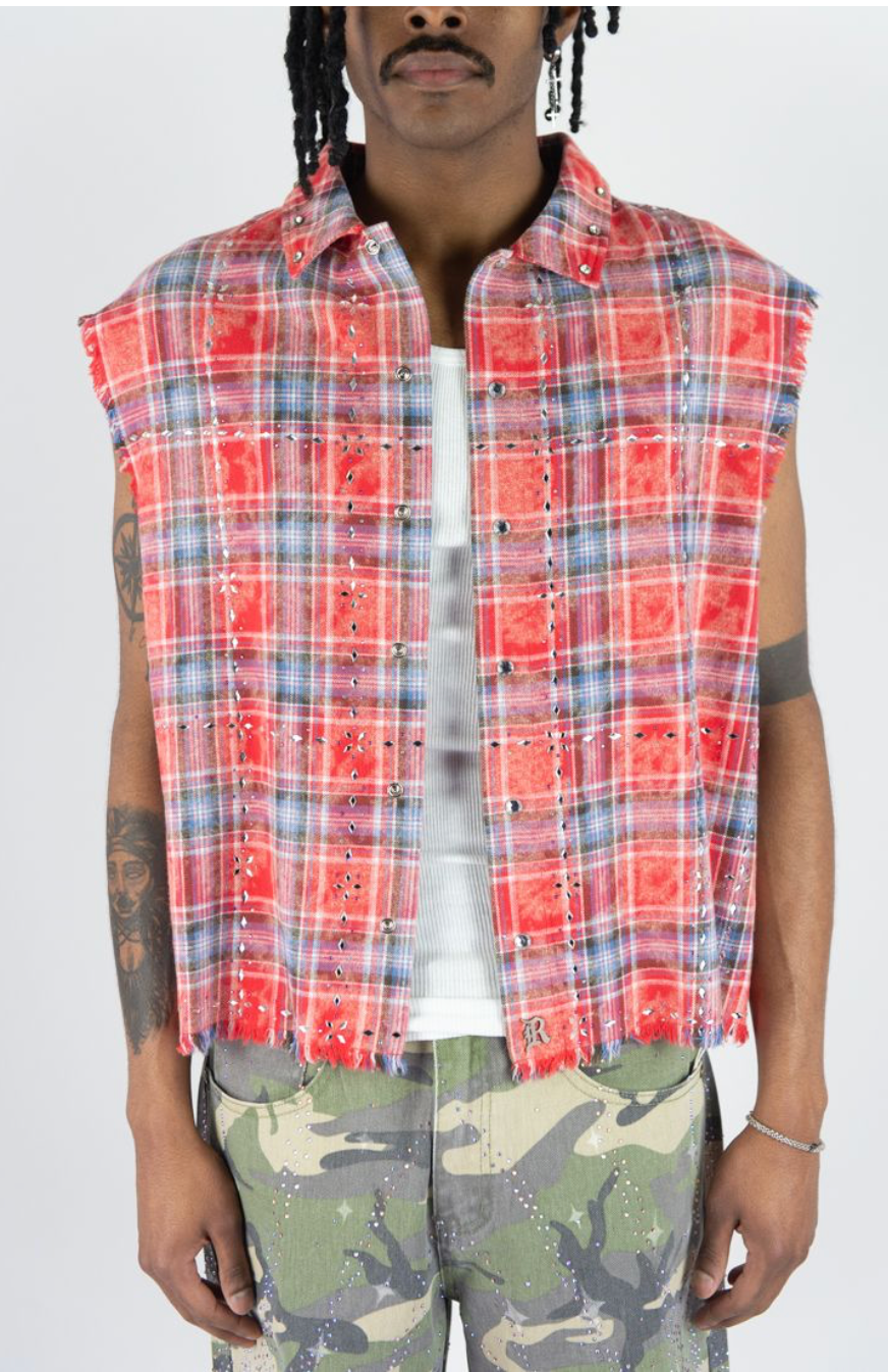 PLAID SLEEVESS W/ R.STONES