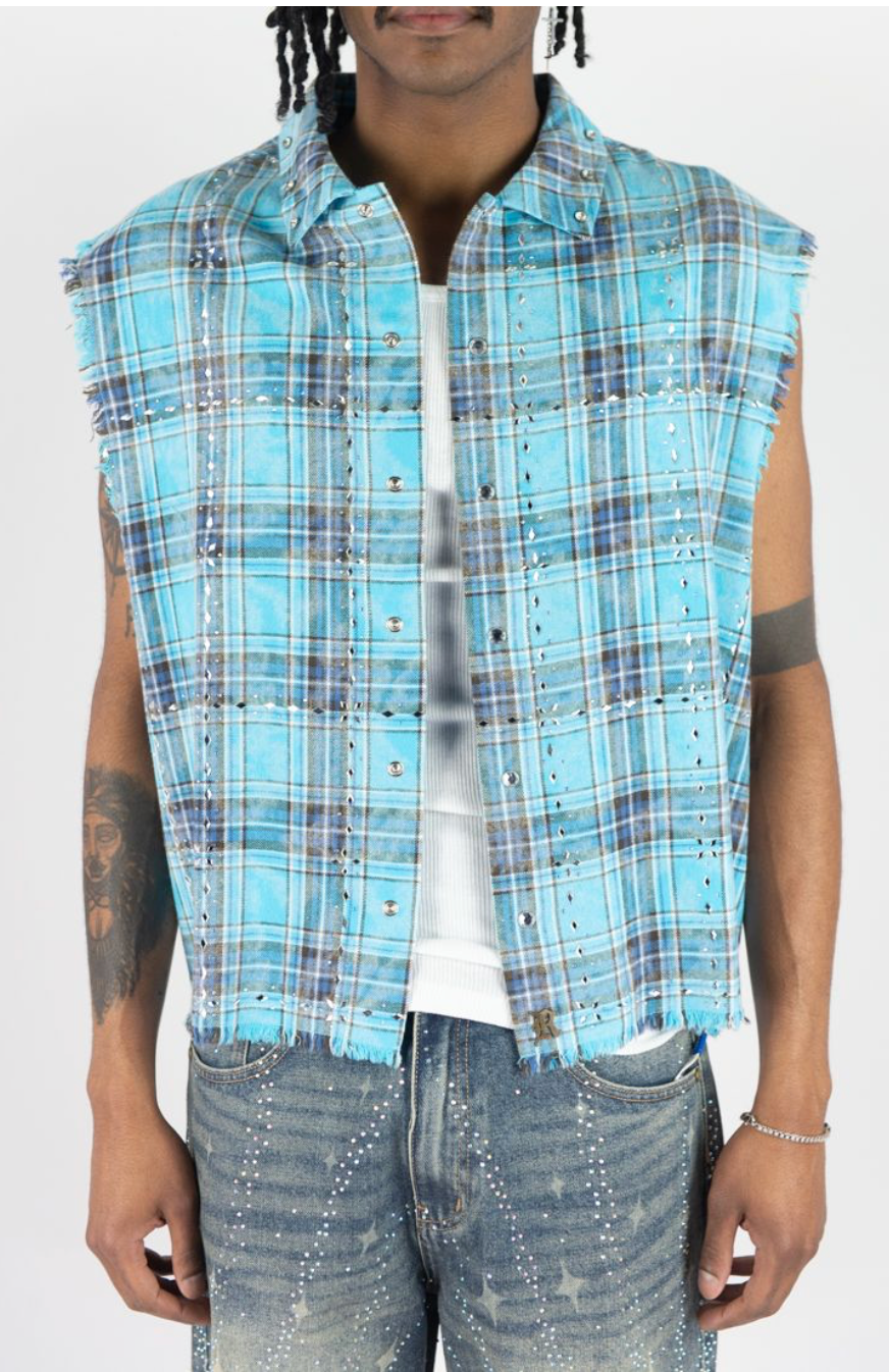 PLAID SLEEVESS W/ R.STONES