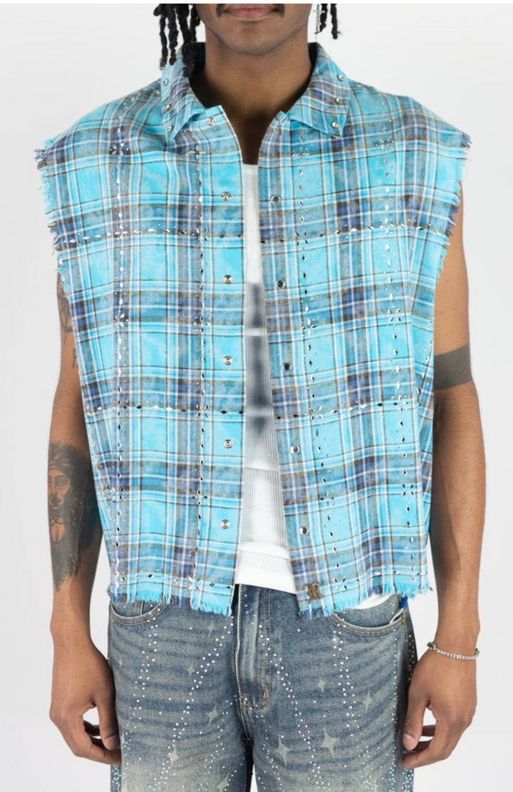 PLAID SLEEVESS W/ R.STONES