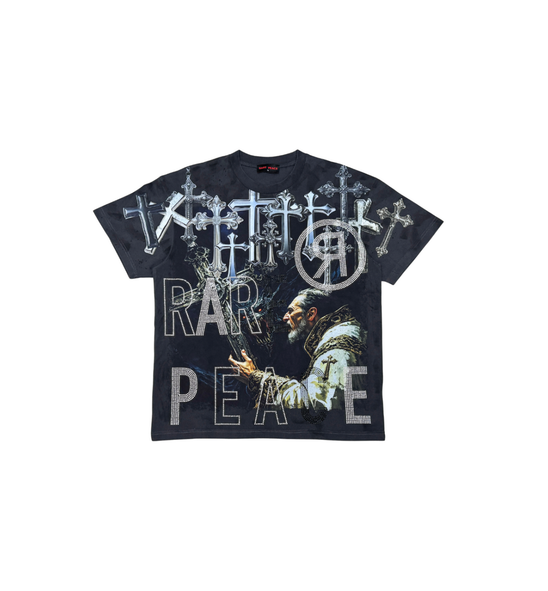 CROSS TEE W/ RHINESTONE DETAIL