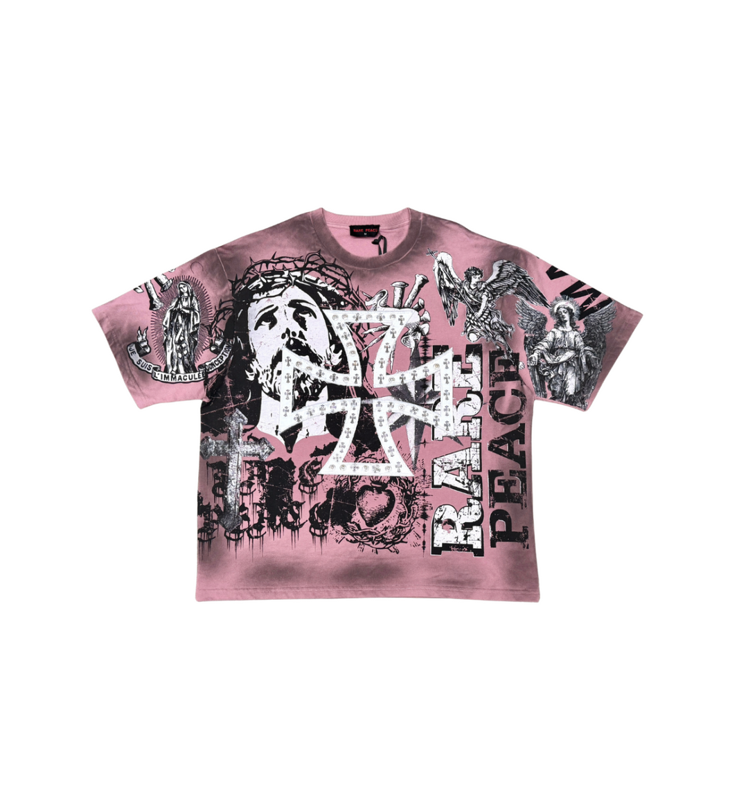 MAD WORLD TEE w/ CUT &amp; SEW + STUD DETAILS