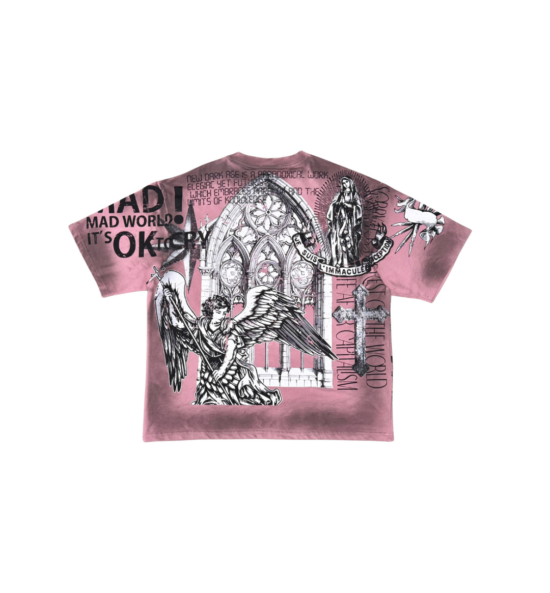 MAD WORLD TEE w/ CUT &amp; SEW + STUD DETAILS