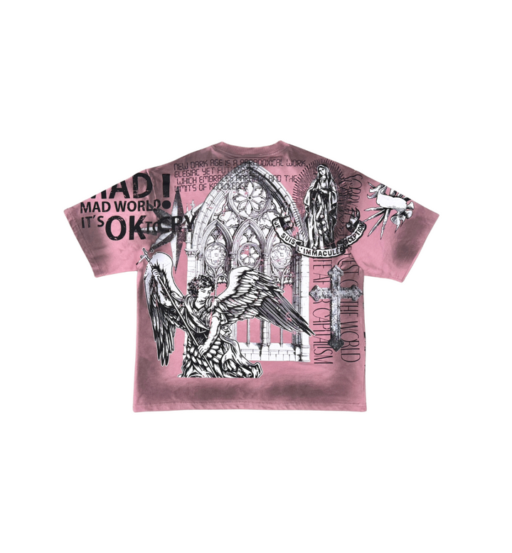MAD WORLD TEE w/ CUT &amp; SEW + STUD DETAILS