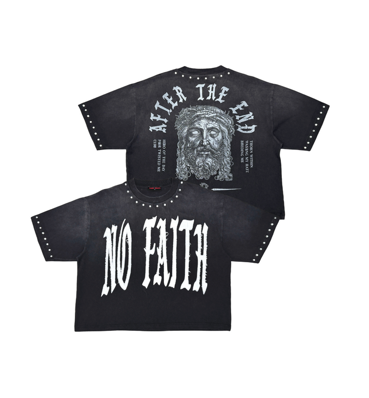 NO FAITH BOXY TEE W/ RHINESTONE DETAIL