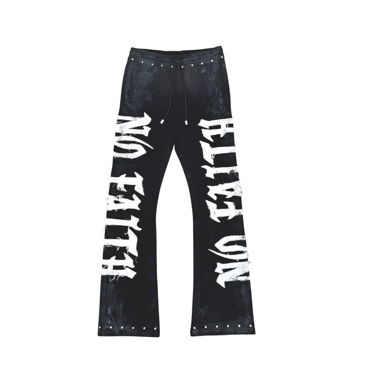 WASHED STACK JOGGER W/ CUT &amp; SEW + RHINESTONE DETAIL