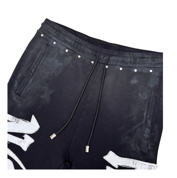 WASHED STACK JOGGER W/ CUT &amp; SEW + RHINESTONE DETAIL