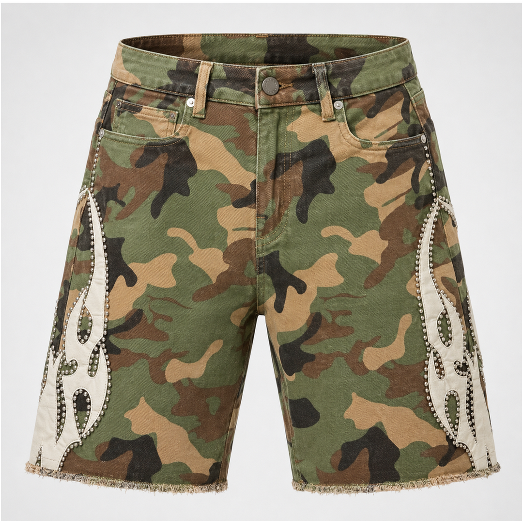 Camo W/ Leather Patch Jorts