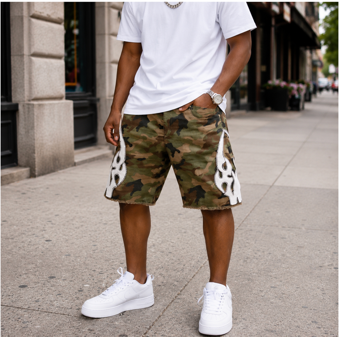 Camo W/ Leather Patch Jorts