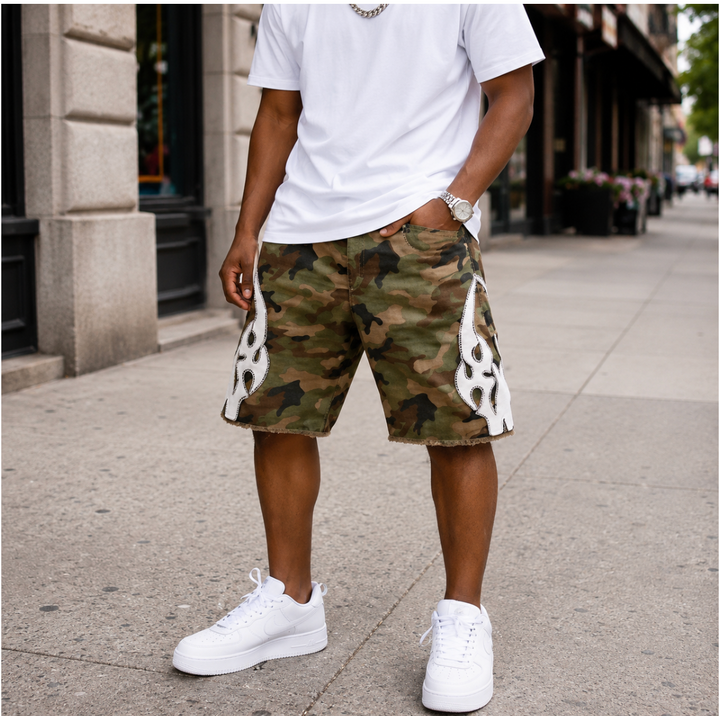 Camo W/ Leather Patch Jorts
