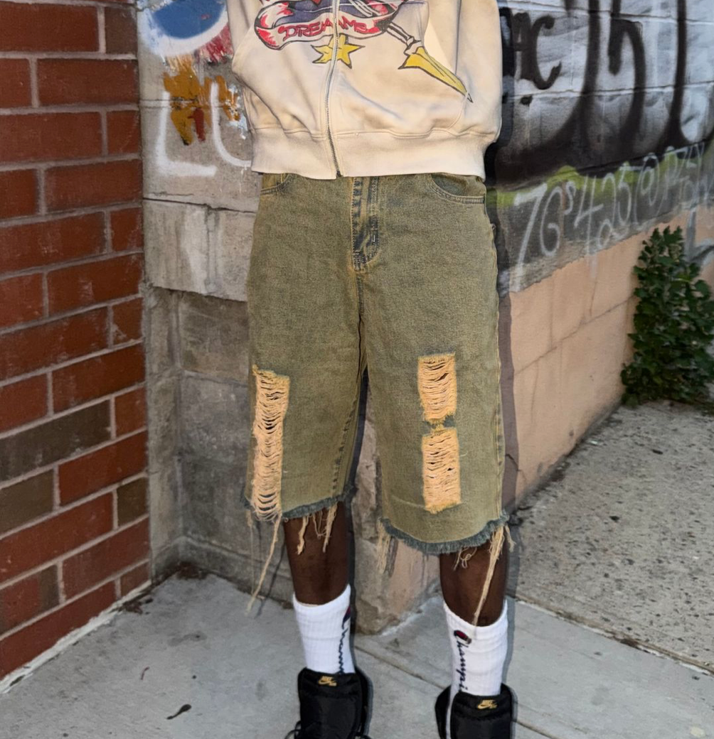 VINTAGE RIPPED BAGGY SHIORTS
