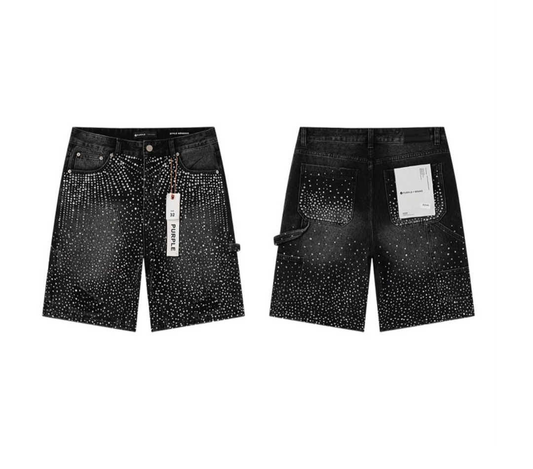 Purple Brand Rhinestone Shorts - Black (2)