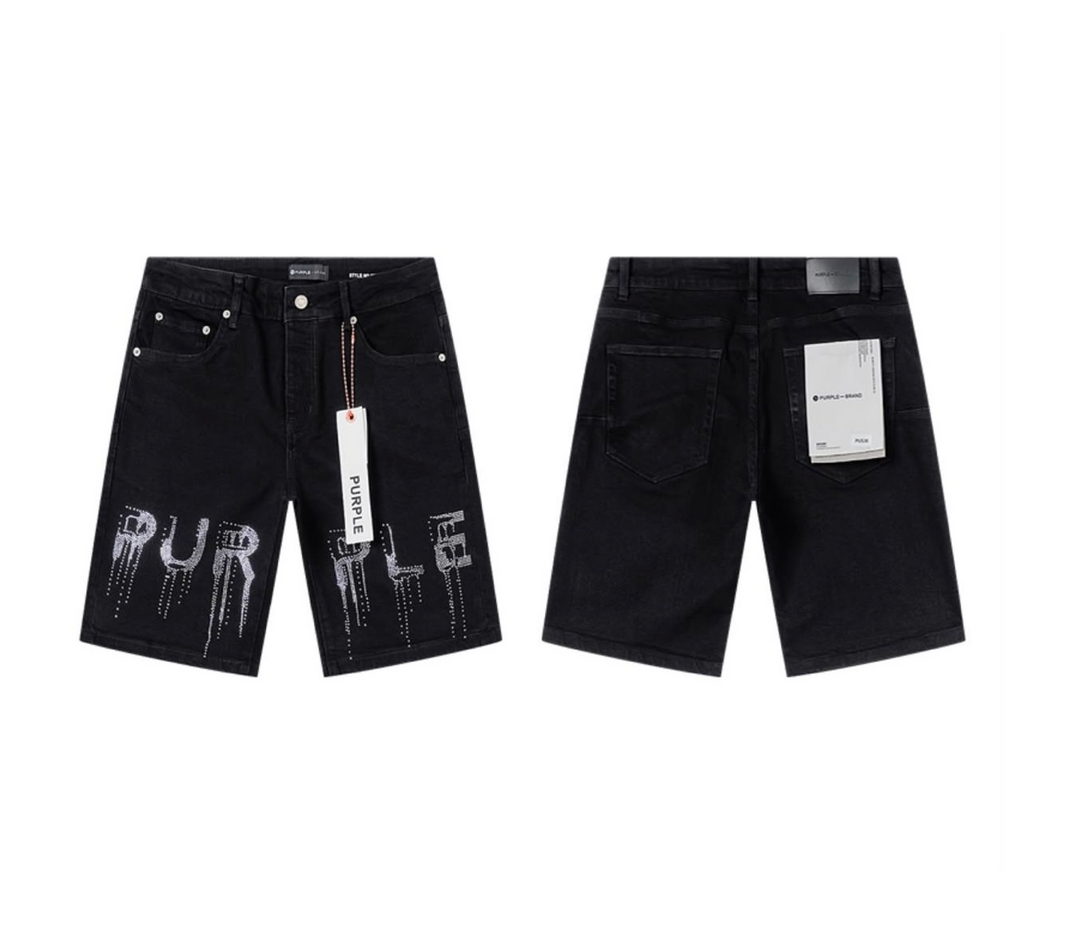 Purple Brand Rhinestone Shorts - Black (3)