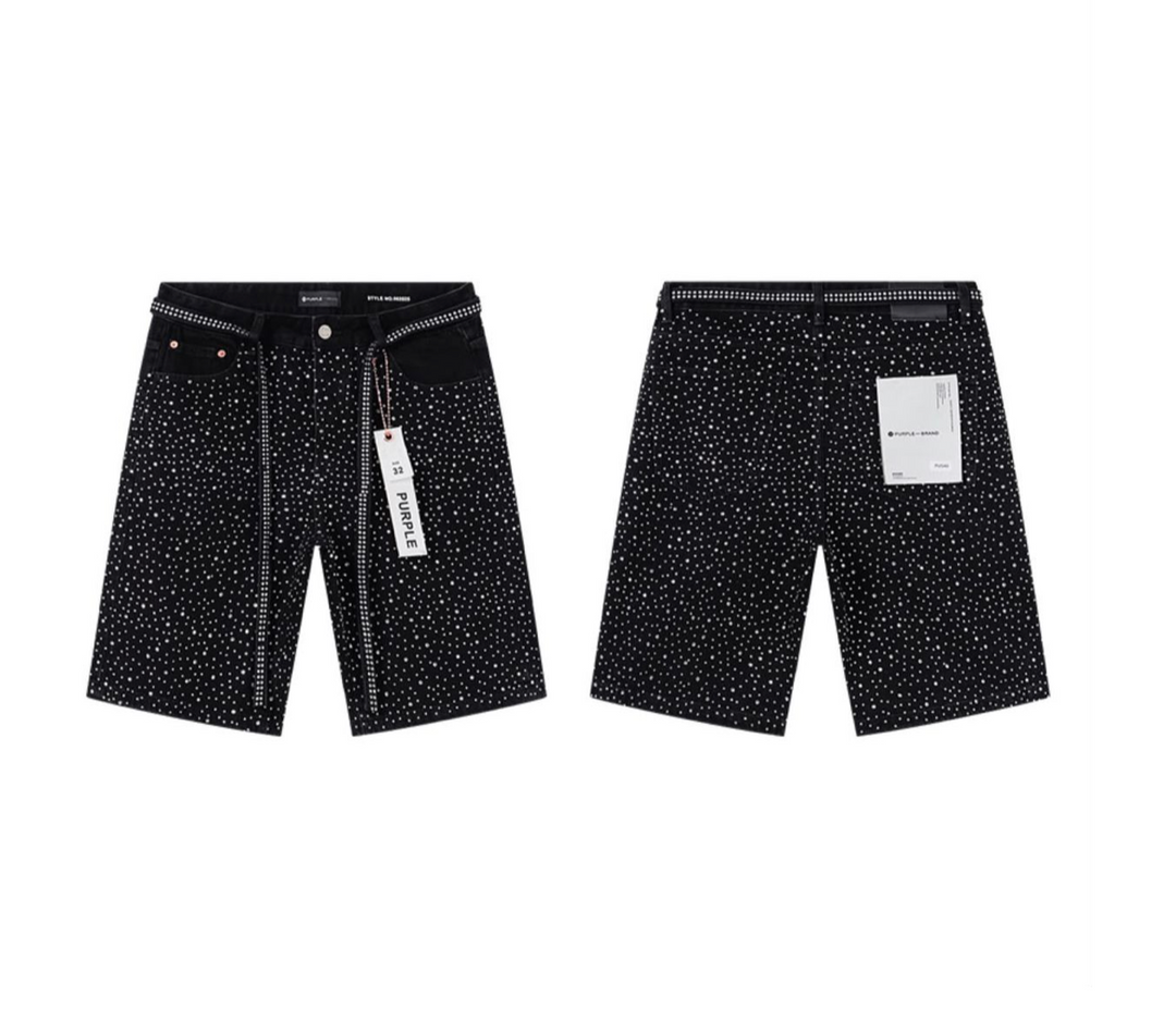 Purple Brand Rhinestone Shorts - Black