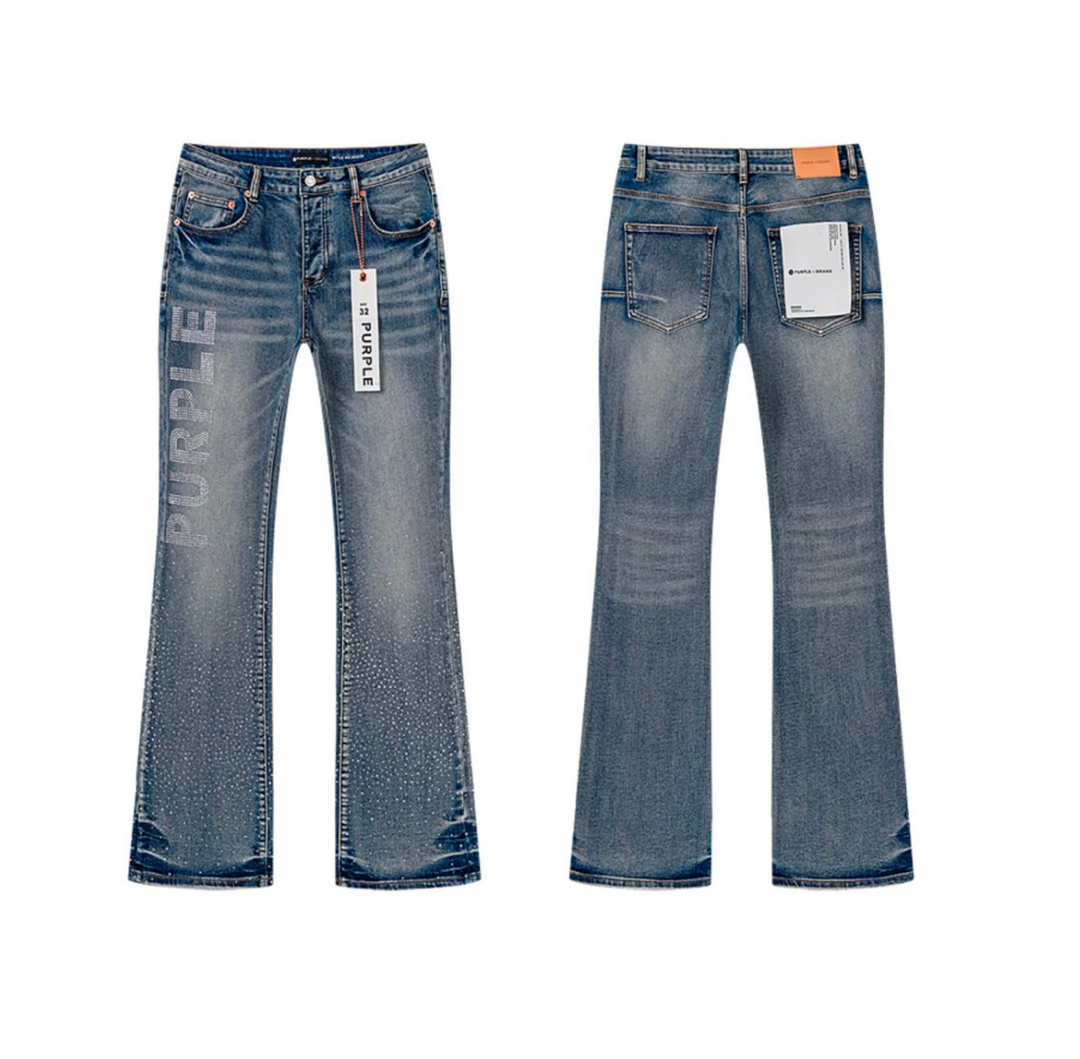"Purple" Brand Stacked Fitted Jeans - Blue