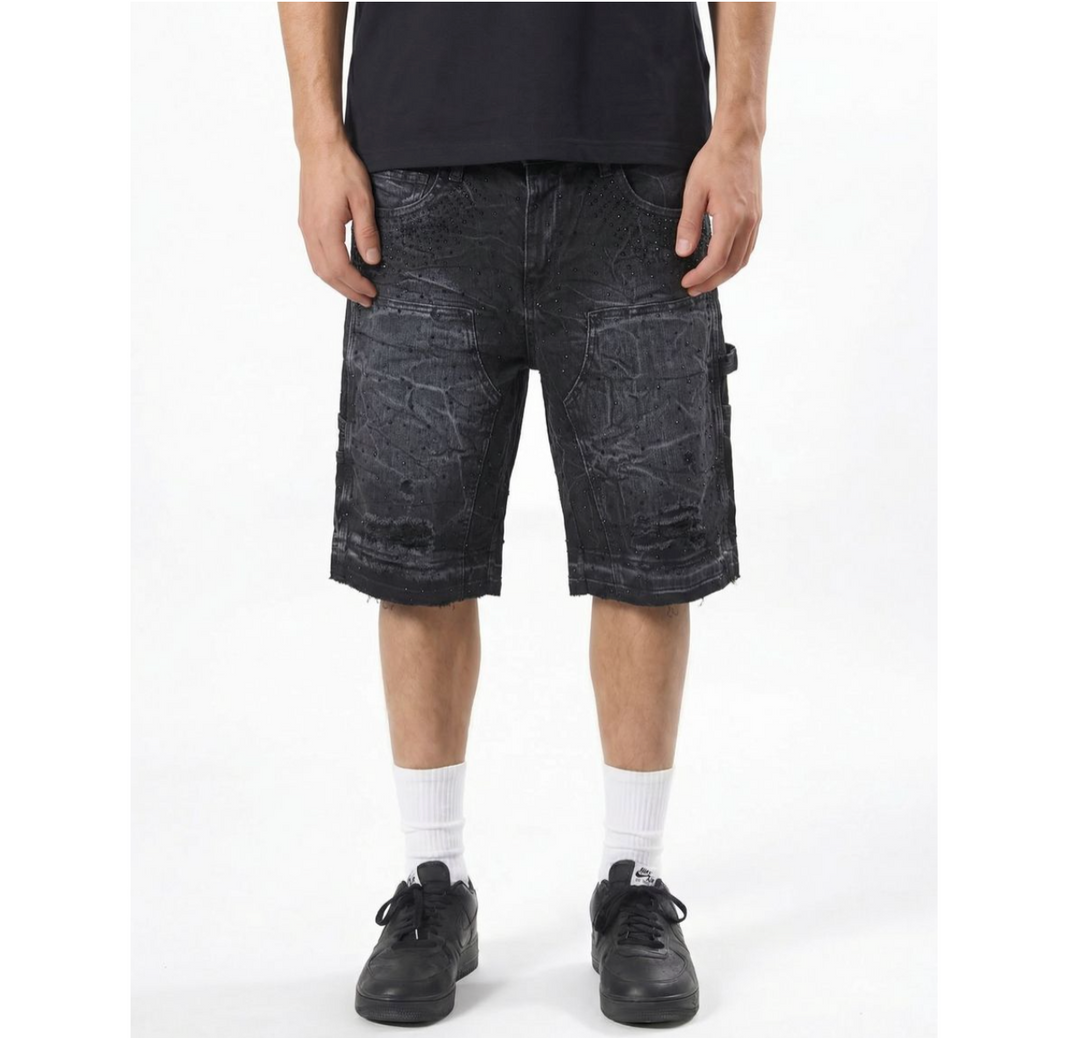 Rhinestone Black Denim Shorts