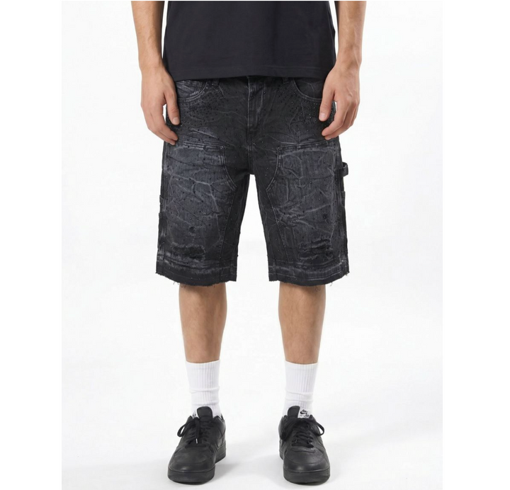 Rhinestone Black Denim Shorts