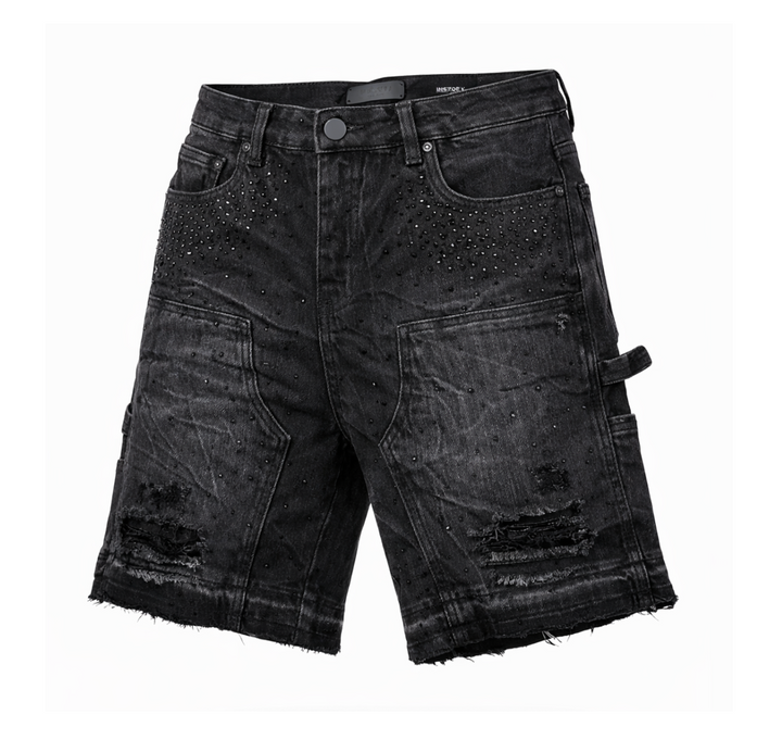 Rhinestone Black Denim Shorts