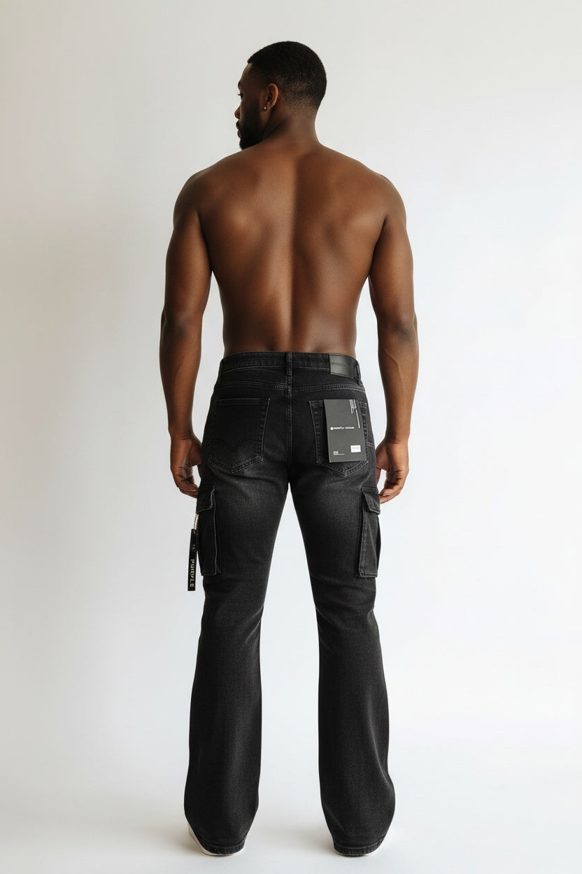 Purple Brand Black Cargo Flare Jeans