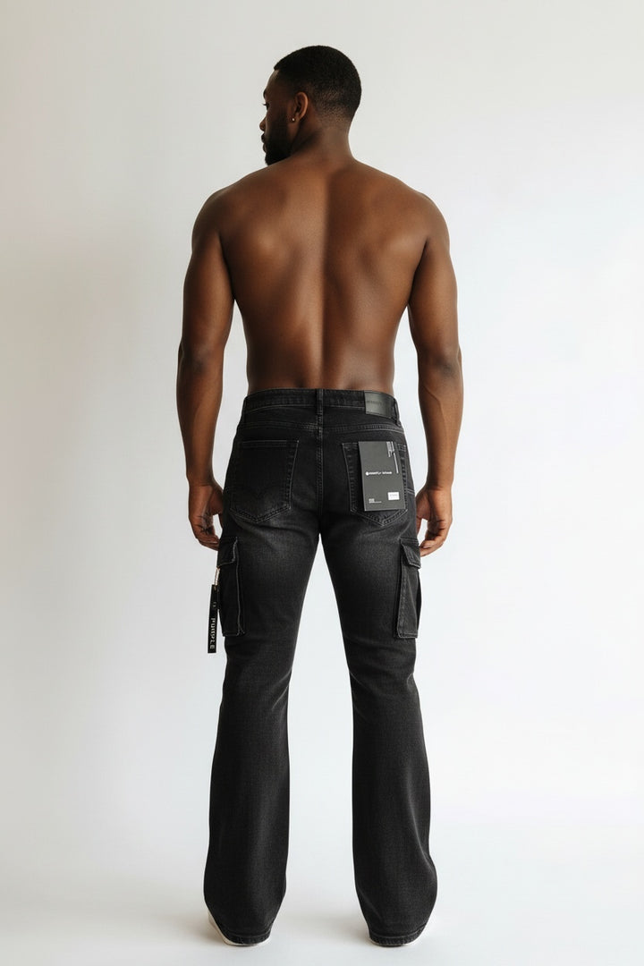 Purple Brand Black Cargo Flare Jeans