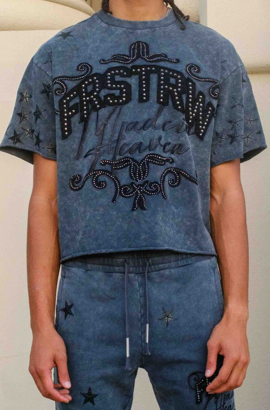 First Row Star Cropped Tee - Dark Grey