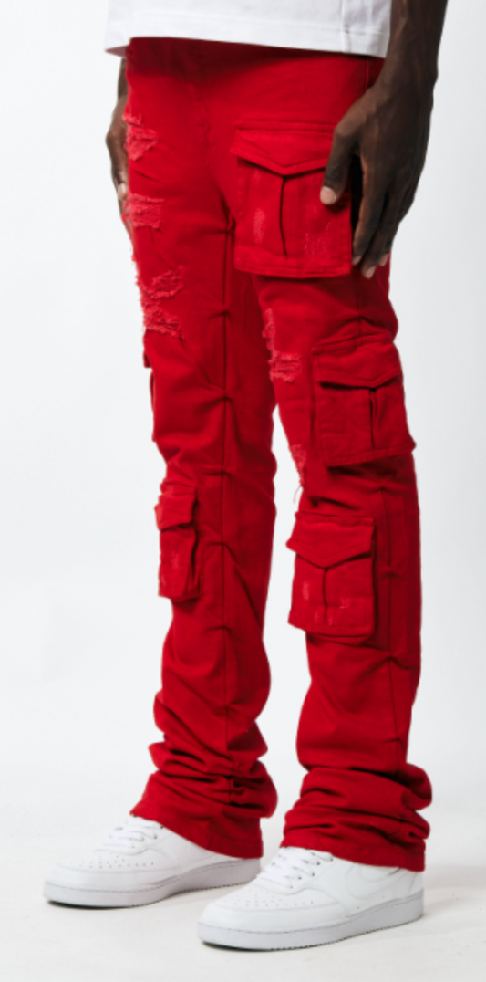 Utility Cargo Stacked Twill Pants - Red