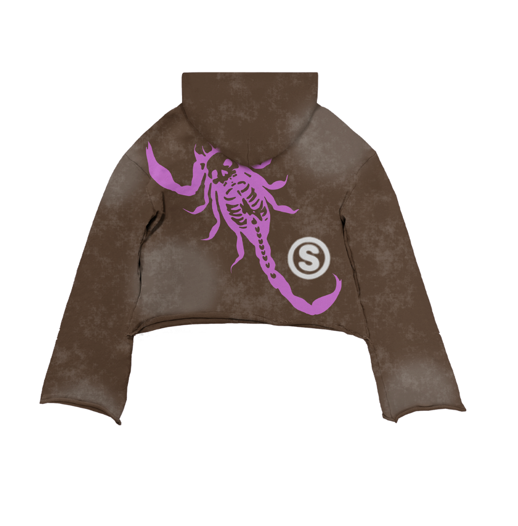 Scorpion Cropped Hoodie - Wash Brown