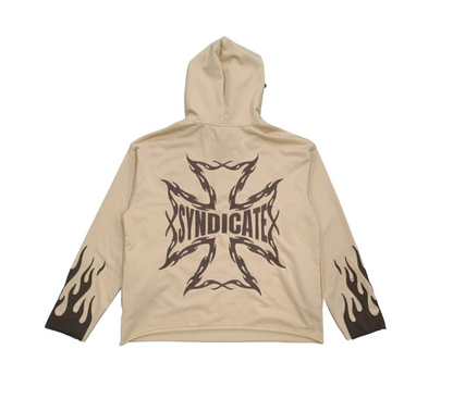 Flames Cropped Hoodie - Cream