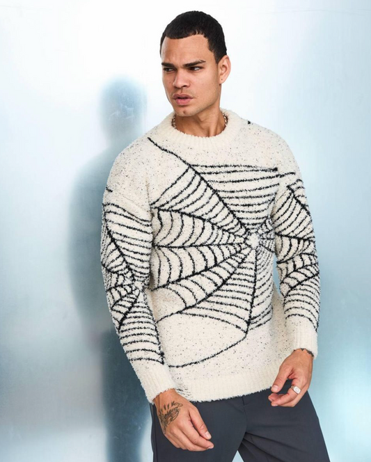 Spiderweb Knitted Crewneck - White