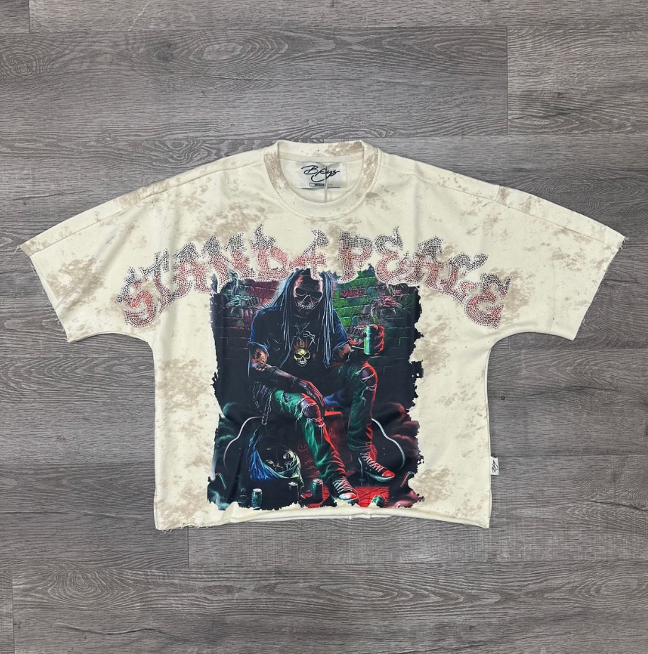 Stand 4 Peace F-Terry Cropped Tee - Off White