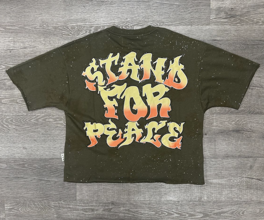 Stand 4 Peace F-Terry Cropped Tee - Olive