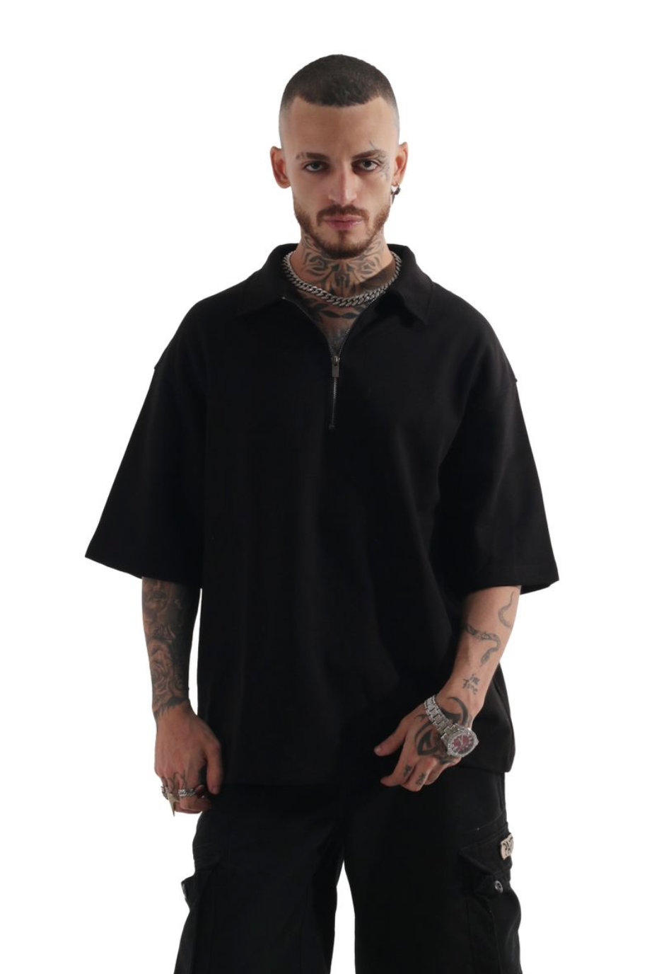 Corrupt Quarter Zip Box Tee - Black