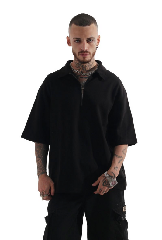 Corrupt Quarter Zip Box Tee - Black