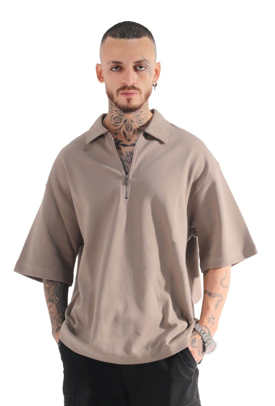 Corrupt Quarter Zip Box Tee - Cream