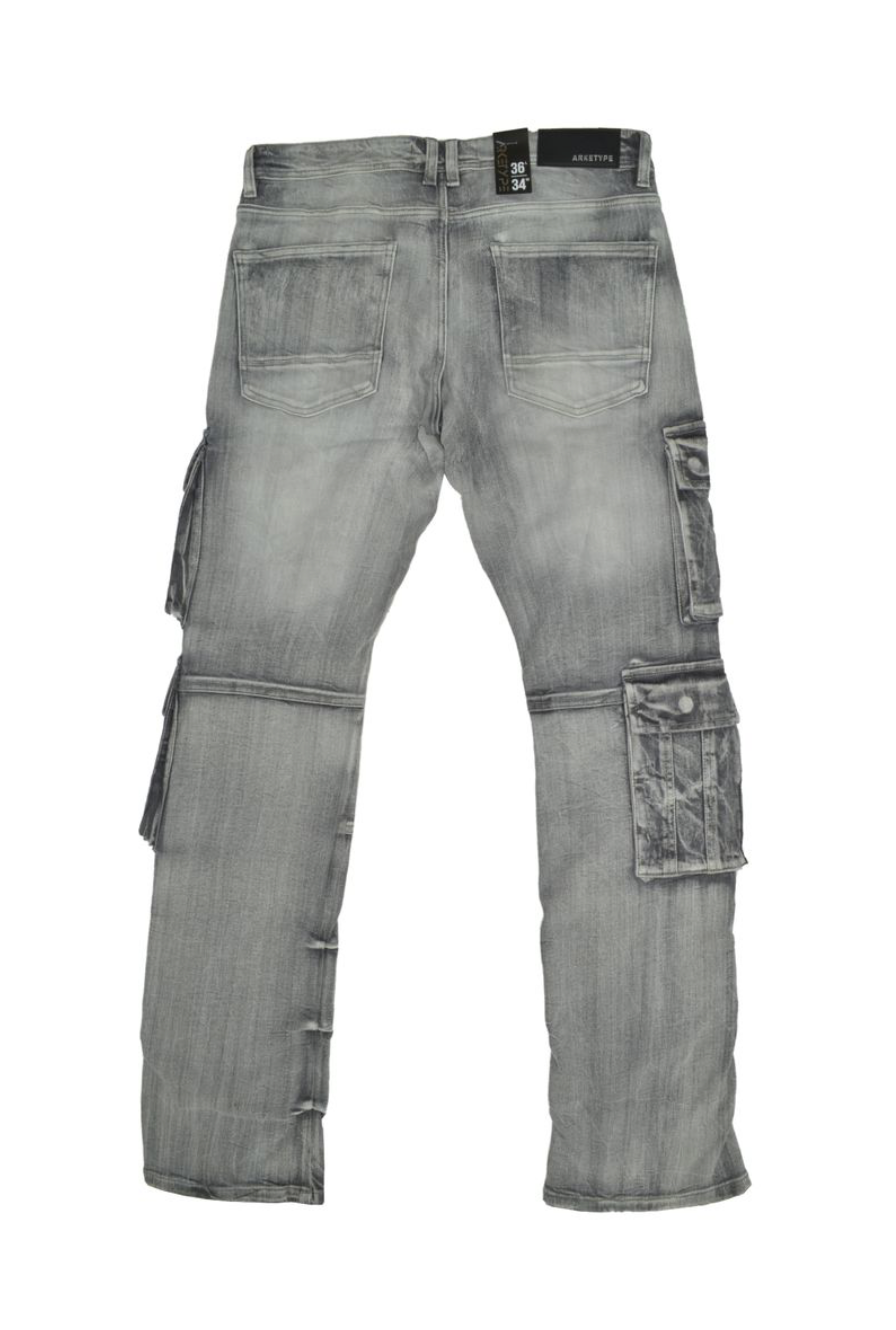 Cargo Flare Jeans - Grey