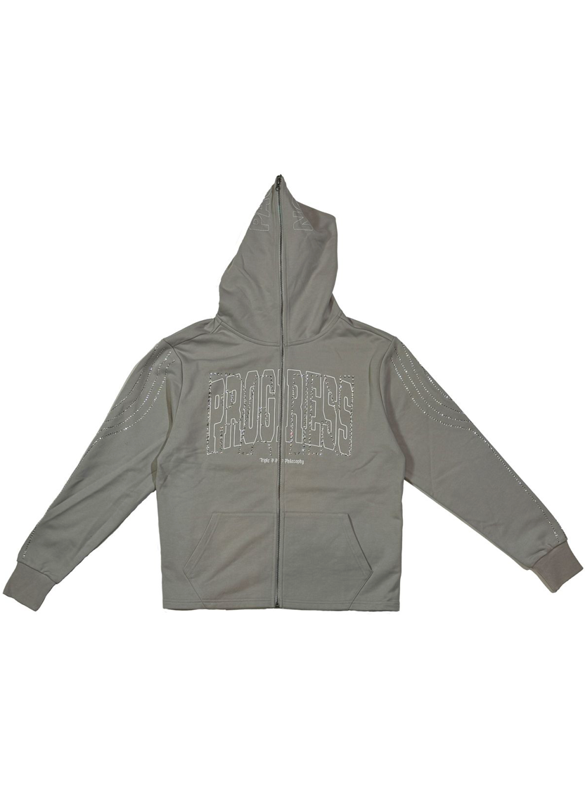 Progress Rhinestone Zip Up - Grey