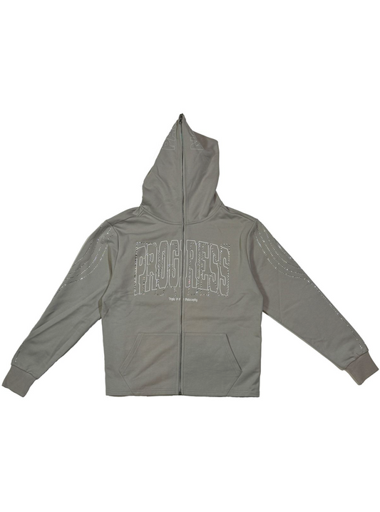 Progress Rhinestone Zip Up - Grey