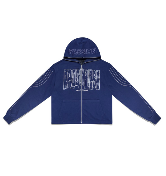 Progress Rhinestone Zip Up - Blue