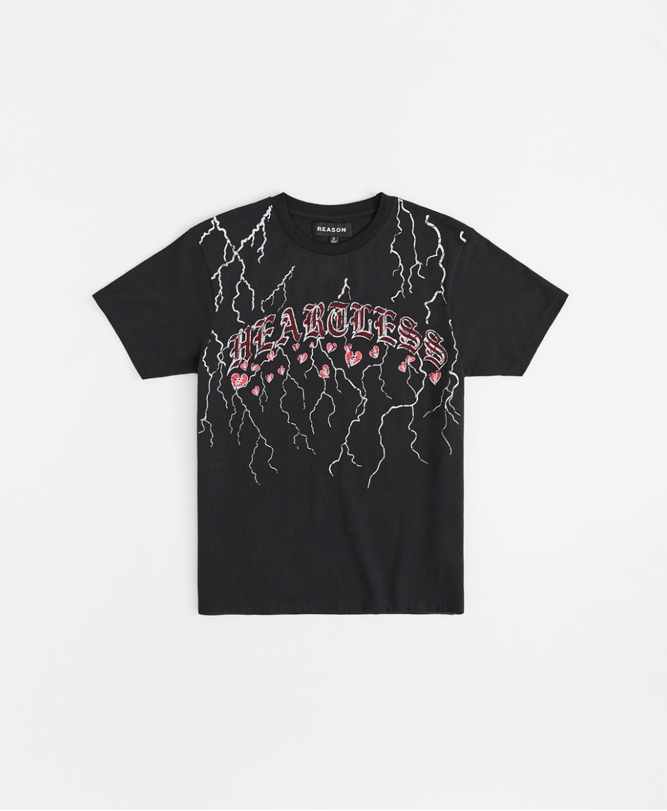 Heartless Rhinestone Tee - Black