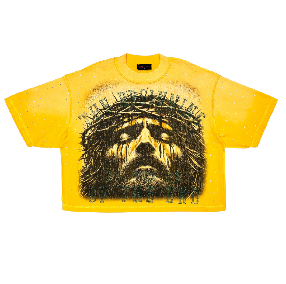 The Beginning Rhinestone Cropped Tee - Yellow