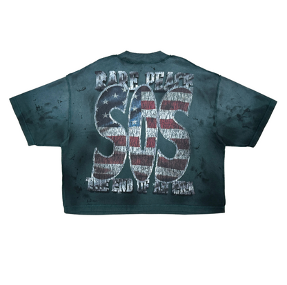 Statue Of Liberty Rhinestone Cropped Tee - Pine Green