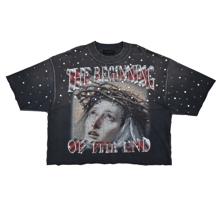 Pax Americana Rhinestone Cropped Tee - Grey