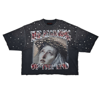 Pax Americana Rhinestone Cropped Tee - Grey