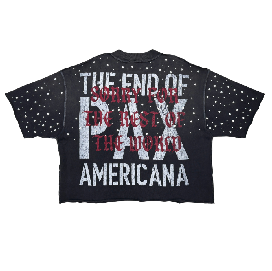 Pax Americana Rhinestone Cropped Tee - Grey